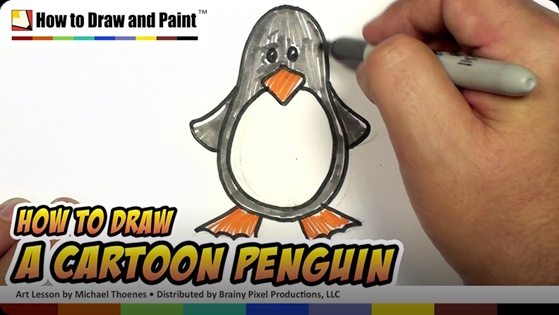 Cute Penguin Writing With Book And Pencil Cartoon - Penguin
