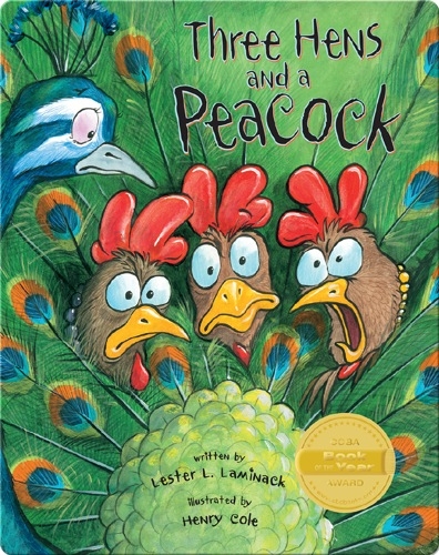 Three Hens and a Peacock