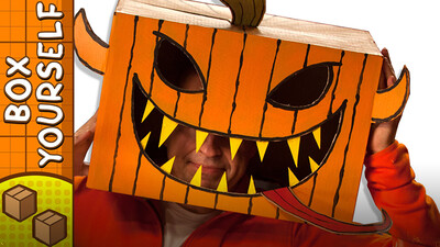 Cardboard Pumpkin Head - Halloween Crafts Ideas with Boxes