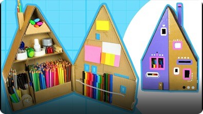 Cardboard House Desk Organizer