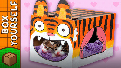 Cardboard Tiger Cat House - Crafts Ideas With Boxes
