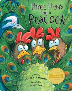 Three Hens and a Peacock